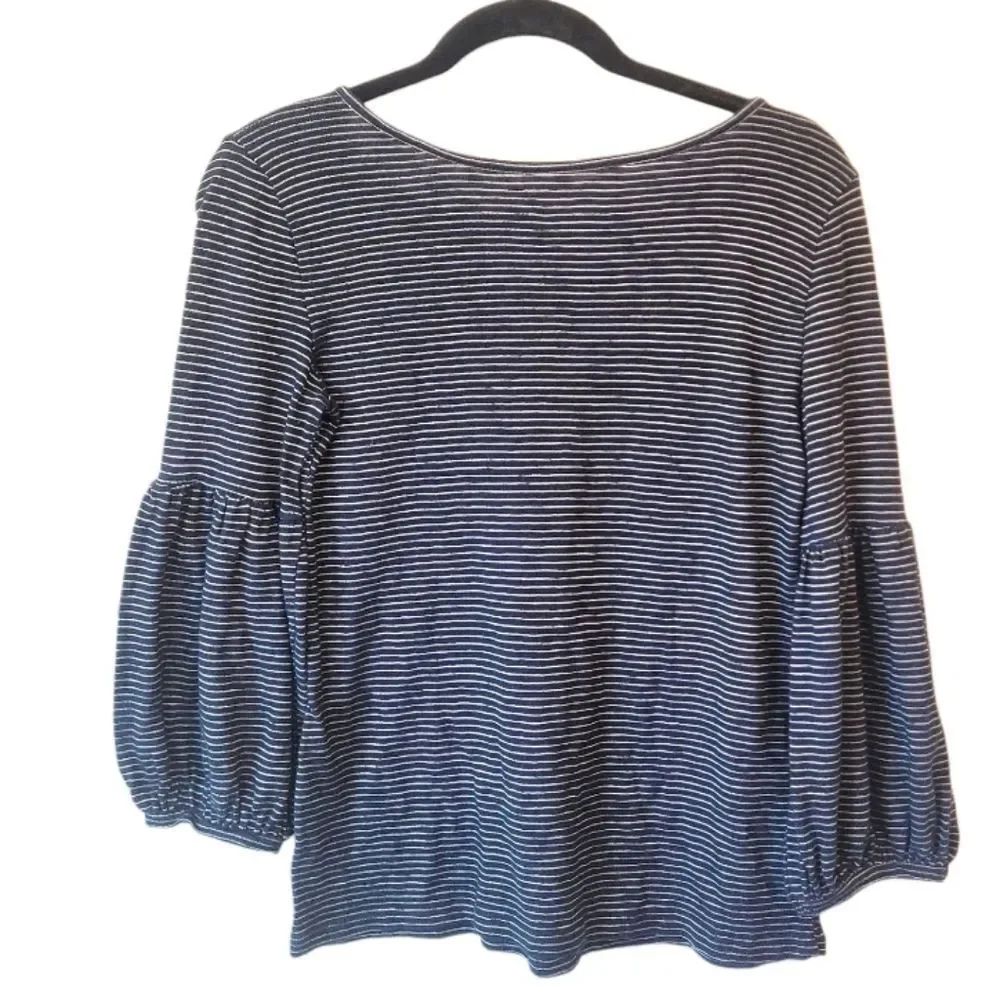 Loft Outlet Women's Navy Blue & White Striped Puff Sleeve Blouse Size XS